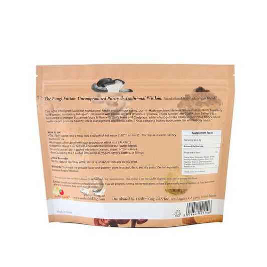 Back view of a brown packaging with text and graphics on a white background