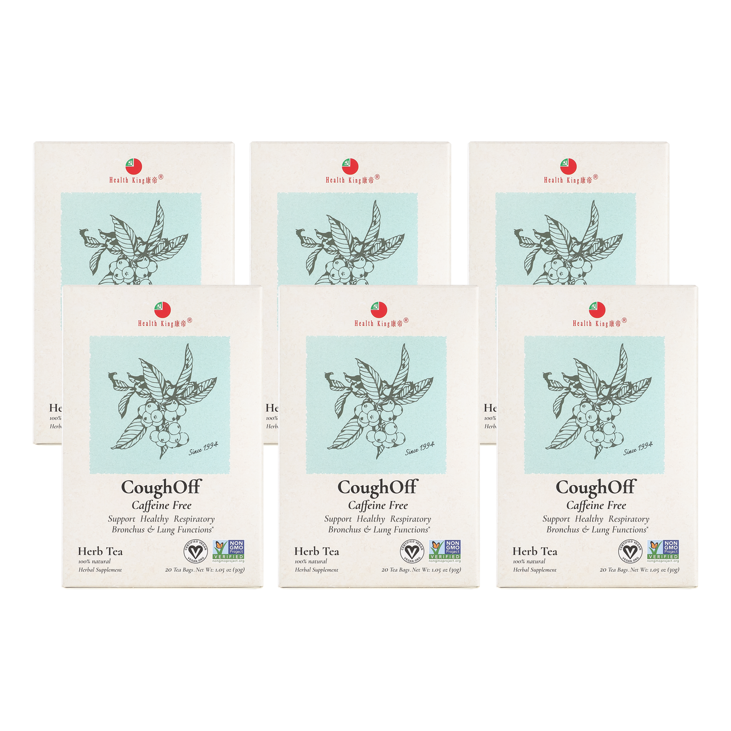 CoughOff Herbal Tea six-pack with coconut oil