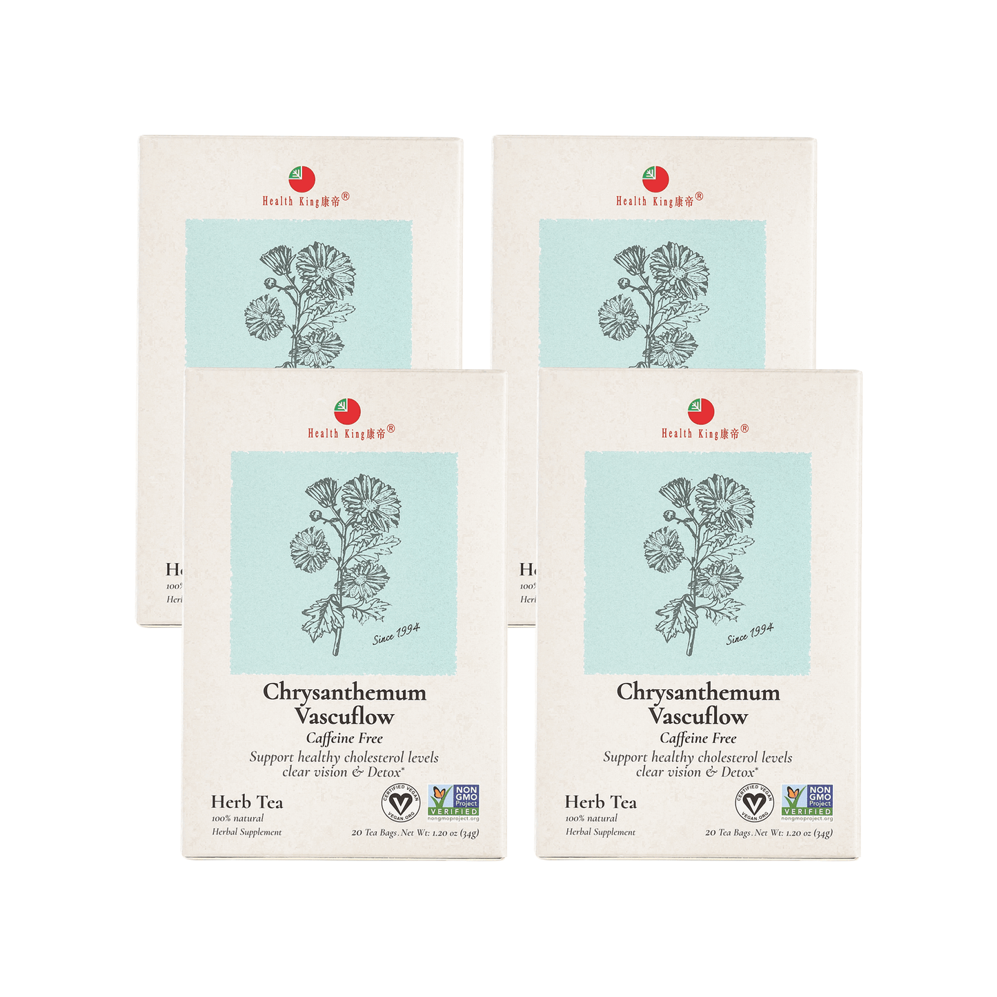 Four packets of Chrysanthemum Herb Tea promoting clear vision and detox