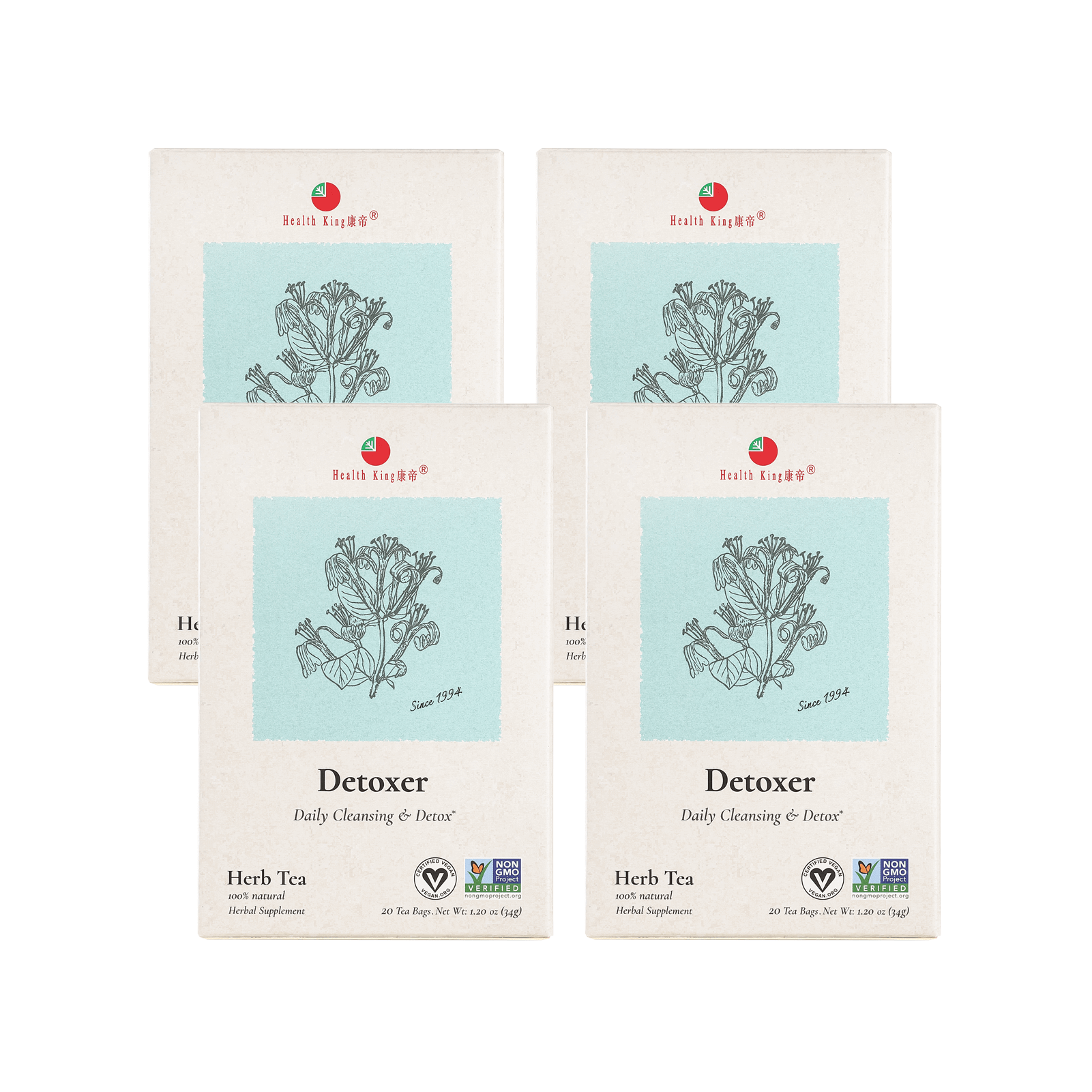 Detoxer Herb Tea packages with branding visible