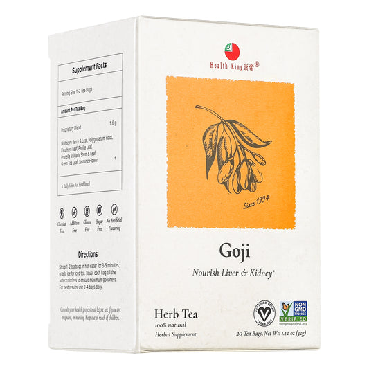 Goji berry herbal tea, labeled as a superfood for immunity
