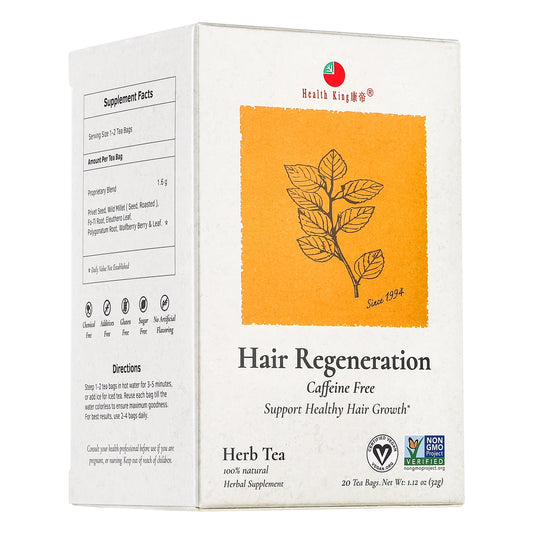 A package of 'Hair Regeneration Herb Tea' containing 20 individual tea bags