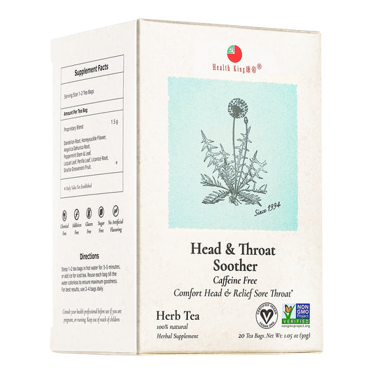Close-up of Head & Throat Soother Herb Tea packaging