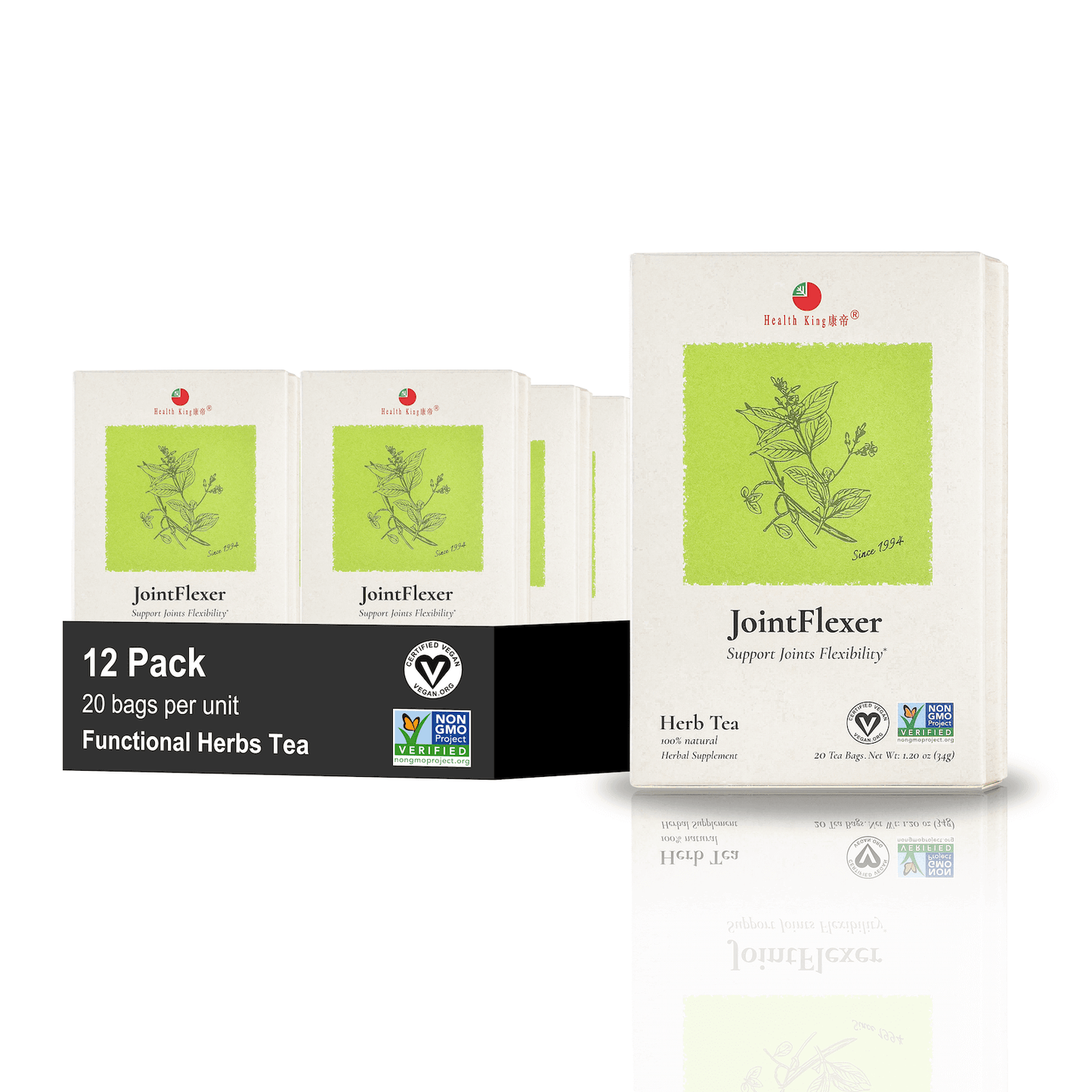 Twelve-pack set of JointFlexer Herb Tea, formulated for joint flexibility
