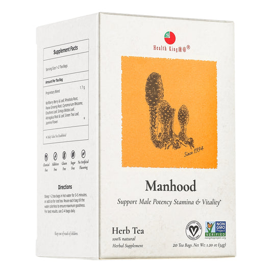 Manhood Herb Tea package designed for supporting male vitality