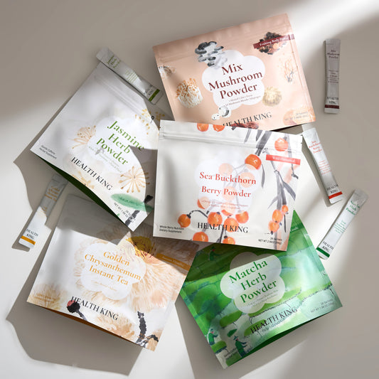 Health King Herbal Tea Powders | Matcha tea Powder | Mushroom Tea Powder | Sea Buckthorn Fruit Tea Powder | Jasmine Tea Powder | Golden Chrysanthemum Tea Powder | 100% Herbal Tea