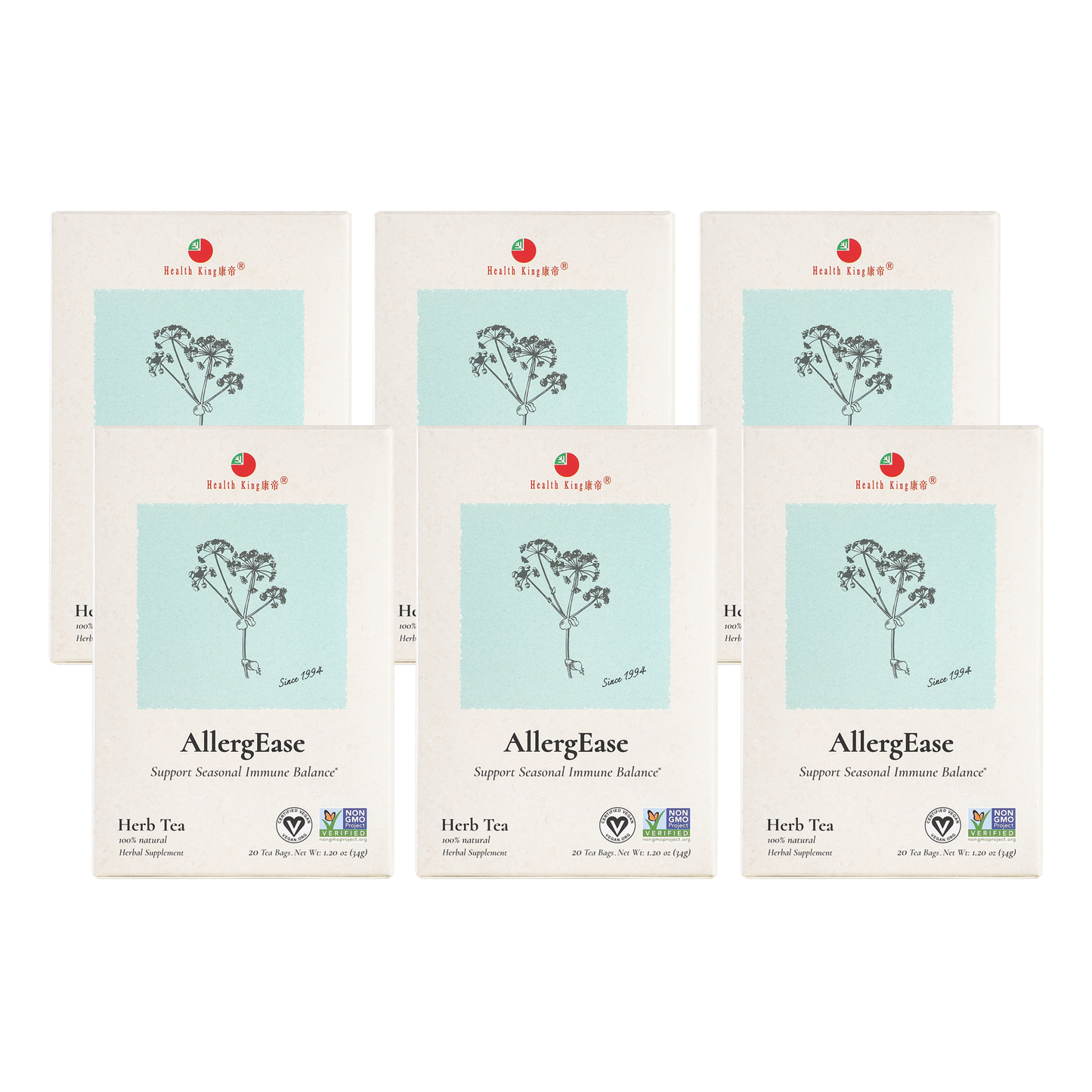 AllergEase Herb Tea with aloe vera ingredient, package of 6