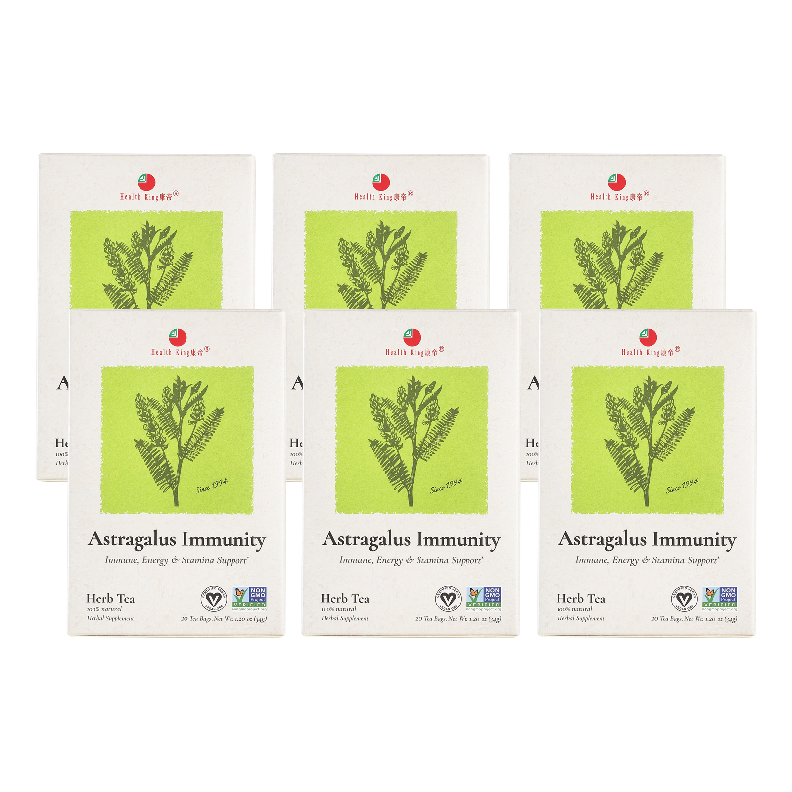 Close-up of Astragalus Immunity Herb Tea packet with product information