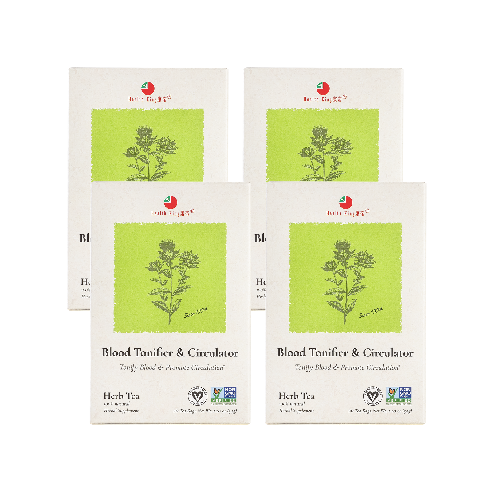 Four of herbal tea packets with a decorative leaf accent