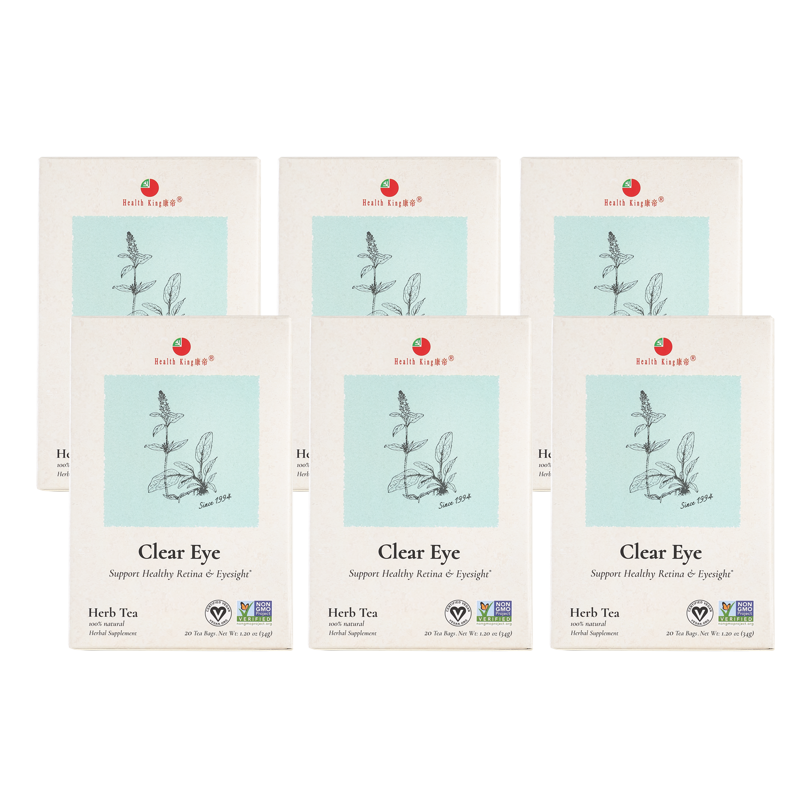 Six-pack set of Clear Eye Herb Tea boxes