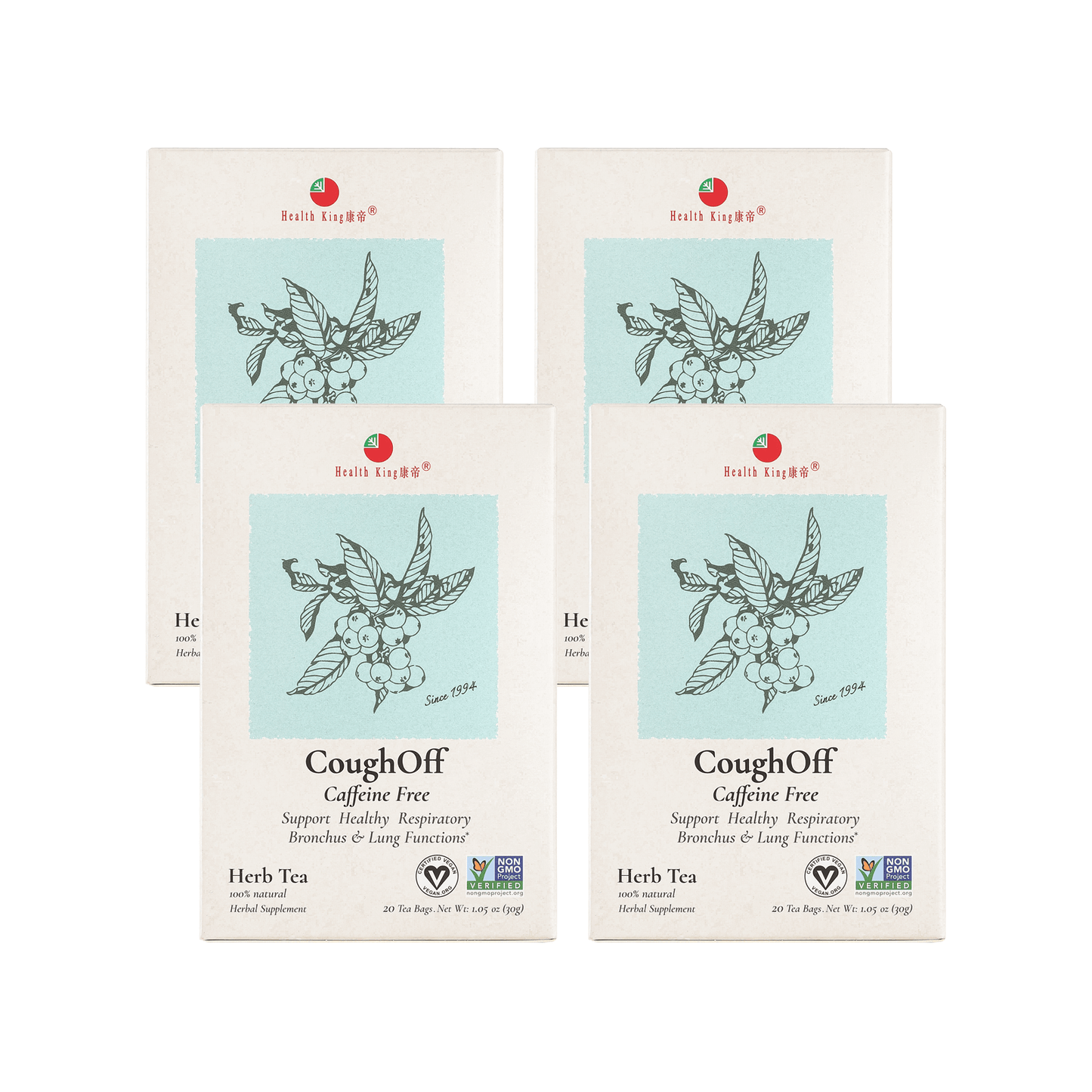 CoughOff Herbal Tea four pack for bronchial health