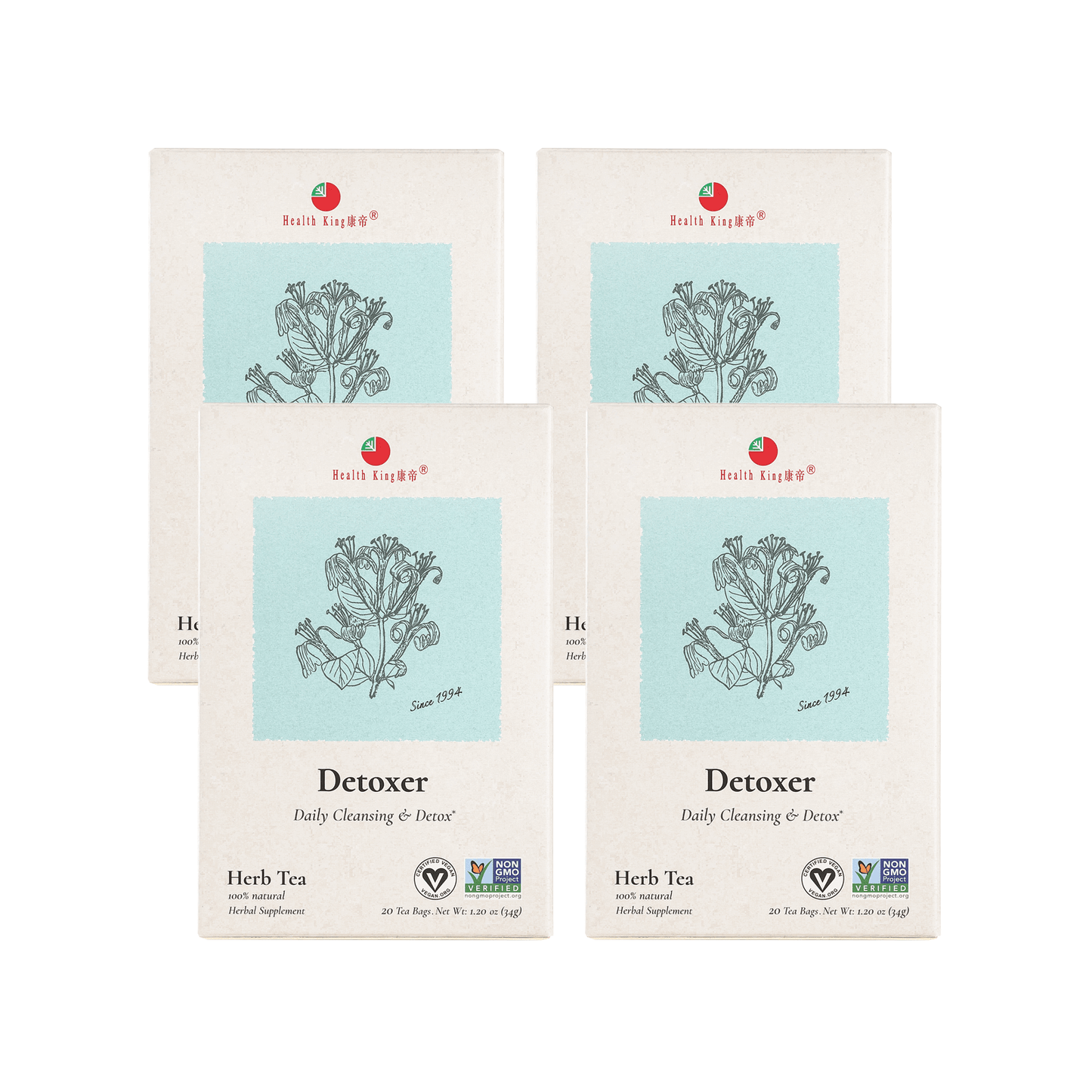 Detoxer Herb Tea packages with branding visible
