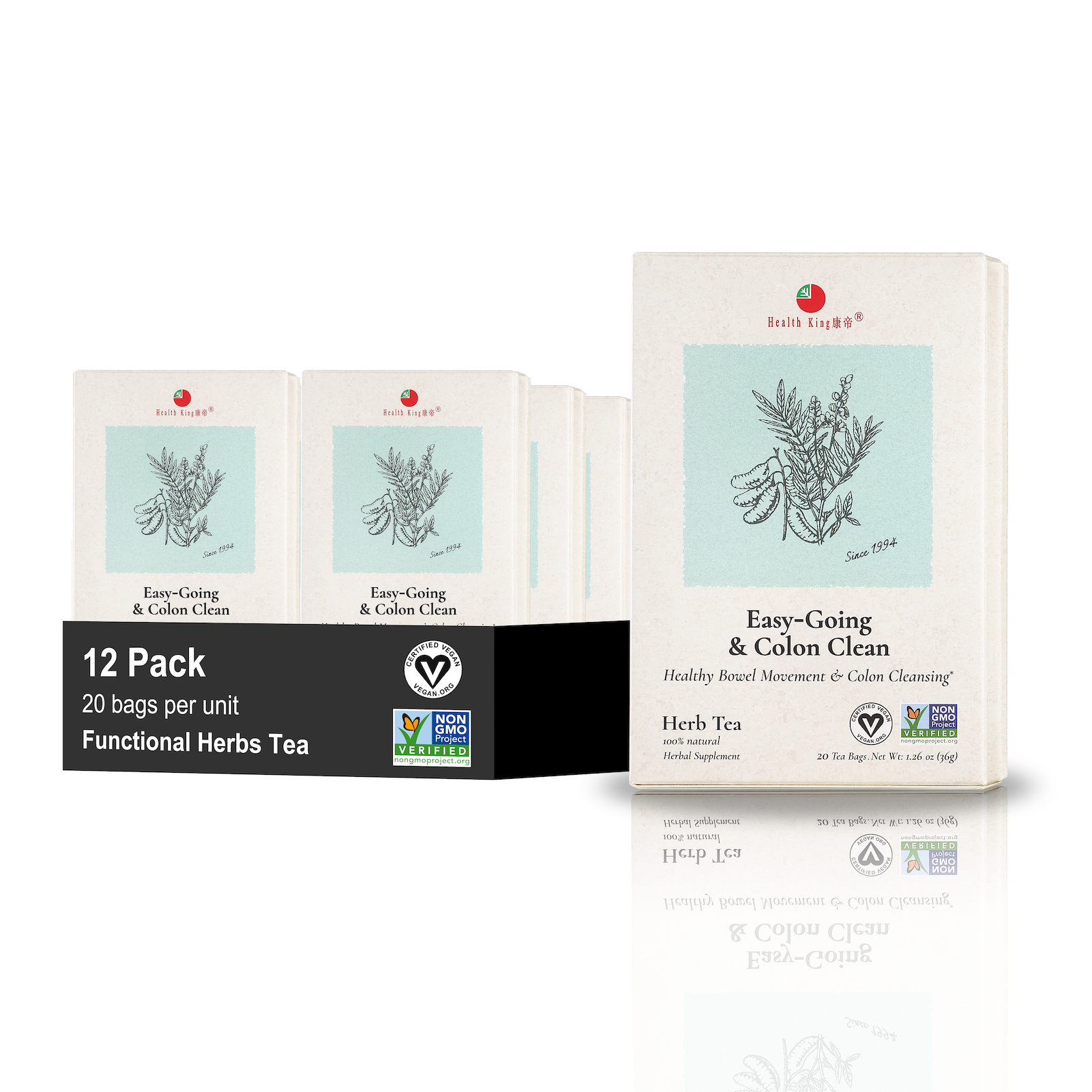 Twelve-pack of Easy-Going & Colon Clean organic herbal tea