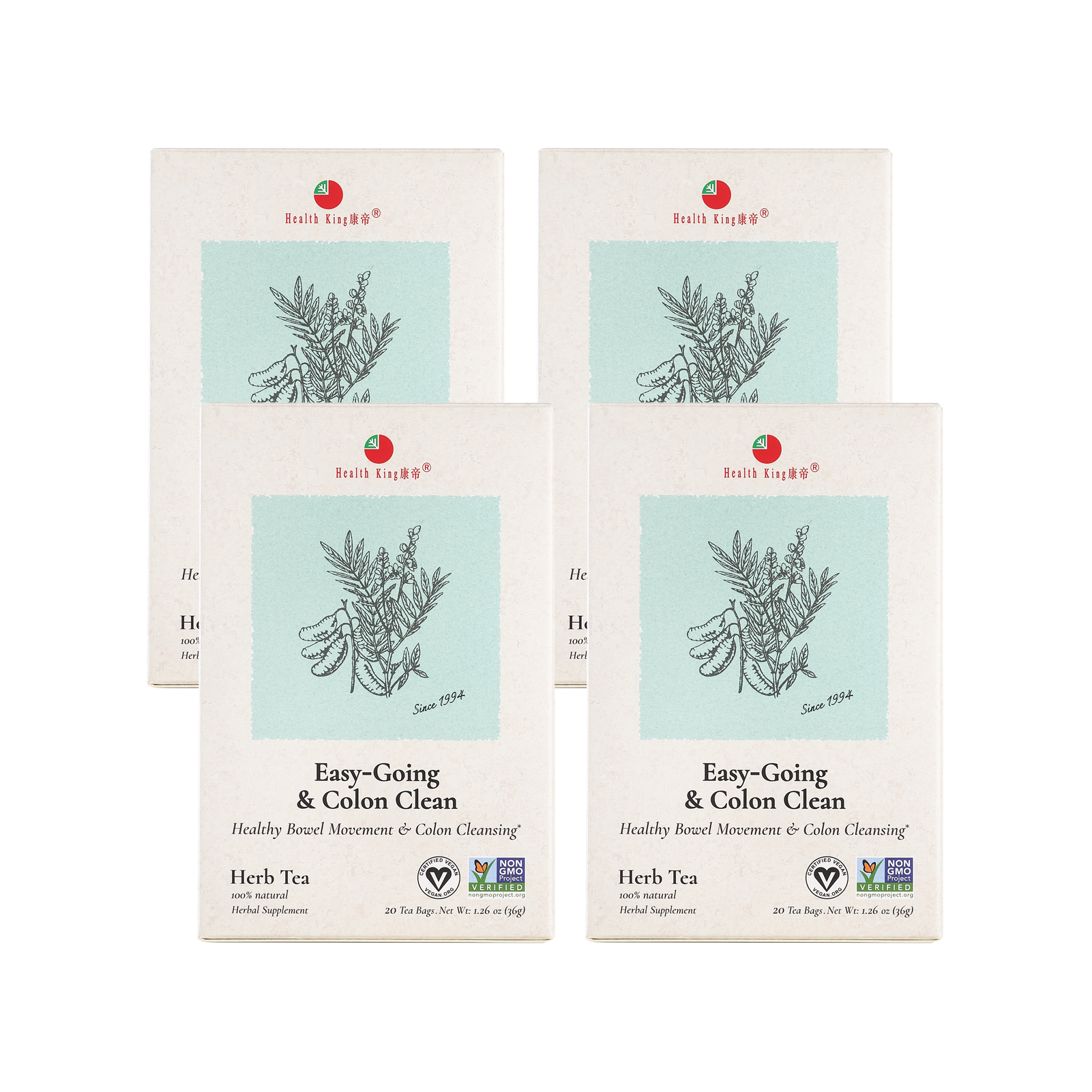 Four pack of Easy-Going & Colon Clean Herb Tea for colon cleansing