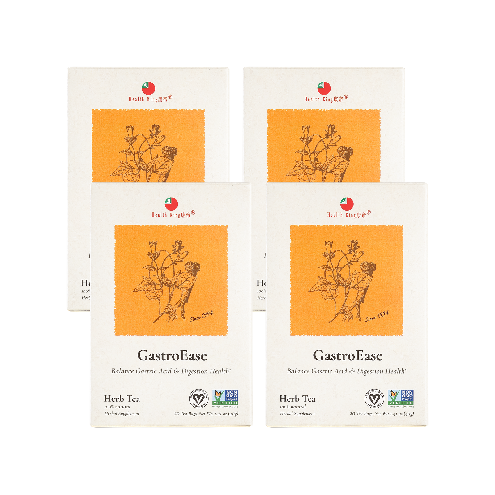 GastroEase Herb Tea package showcasing balance for gastric acid and digestion
