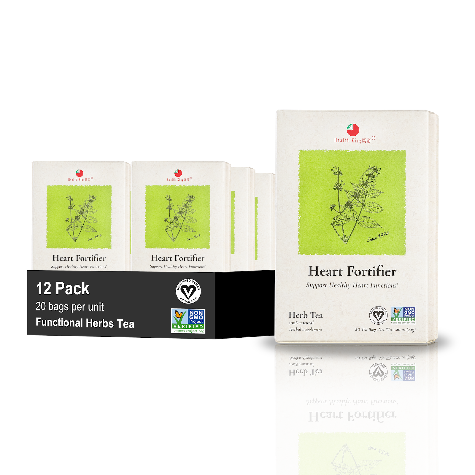 Twelve-pack of Heart Fortifier Organic Tea promoting heart function