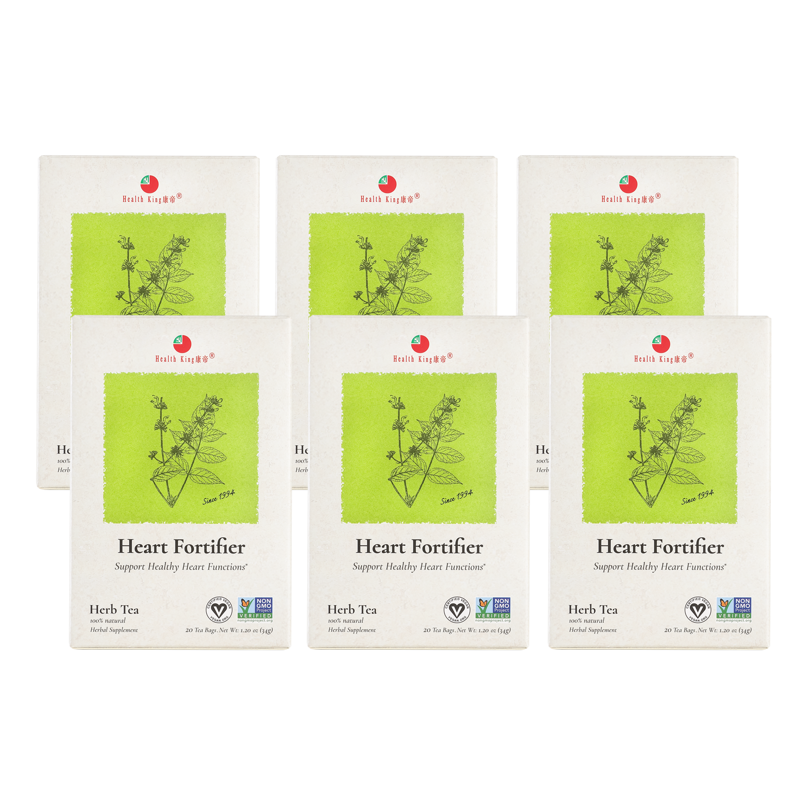 Six-pack of Heart Fortifier Herb Tea bags for cardiovascular support