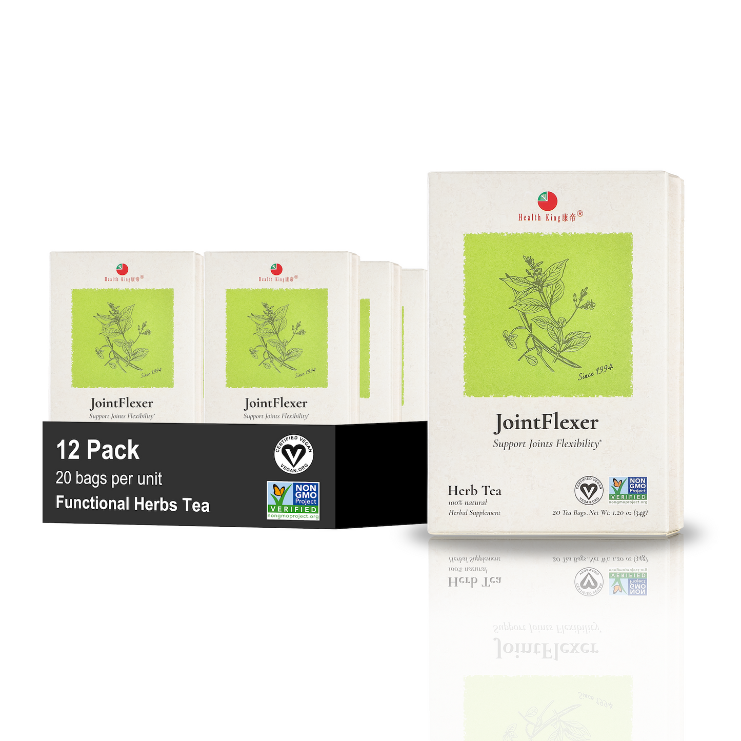 Twelve-pack set of JointFlexer Herb Tea, formulated for joint flexibility
