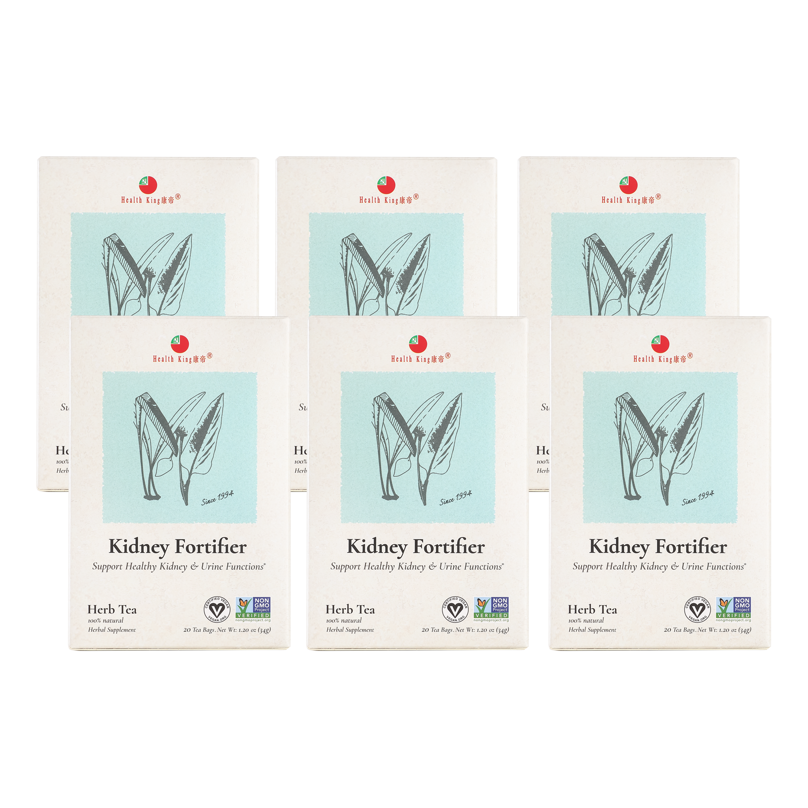 Six boxes of Kidney Fortifier Herb Tea for kidney function support