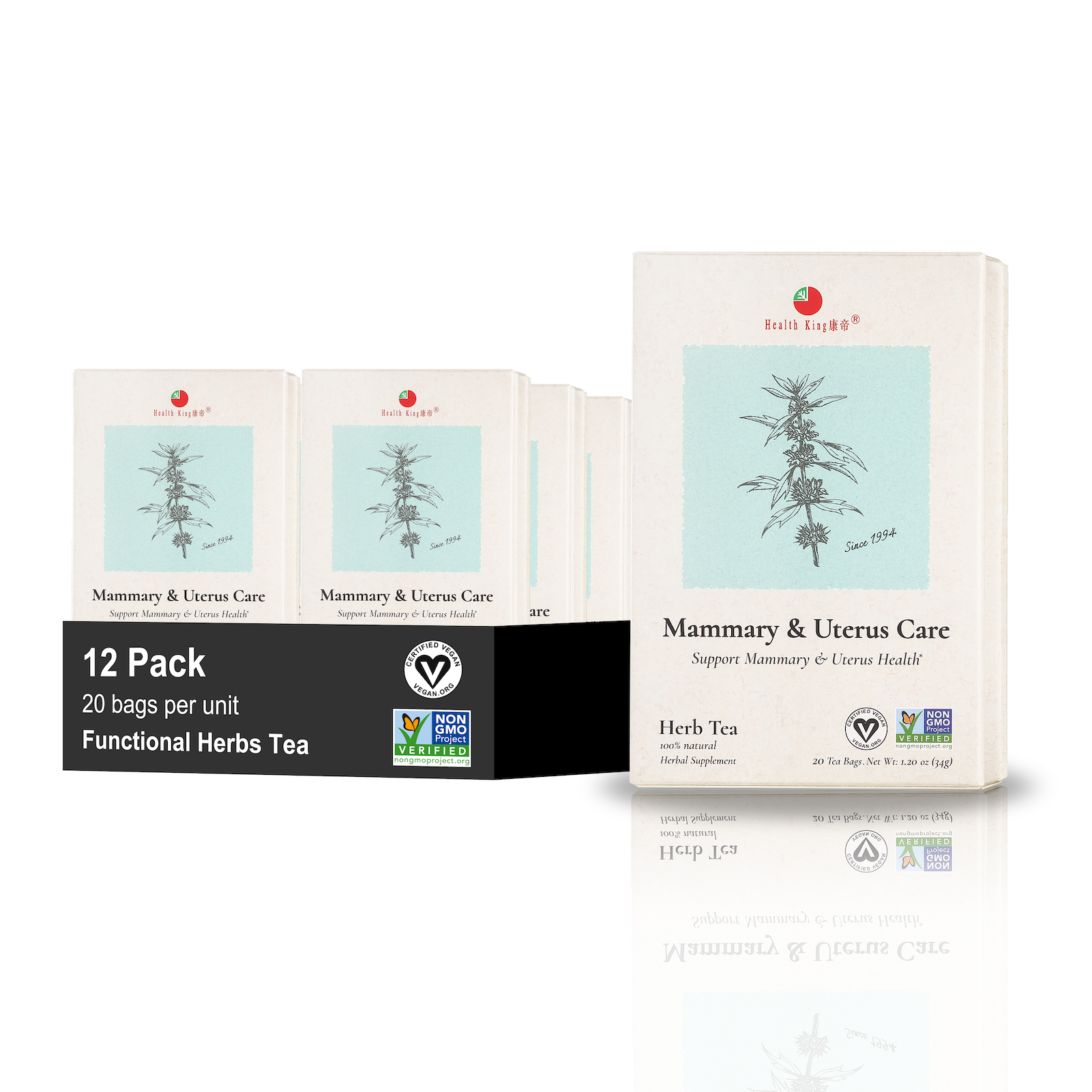 Mammary & Uterus Care Herb Tea 12-pack with health and wellness branding