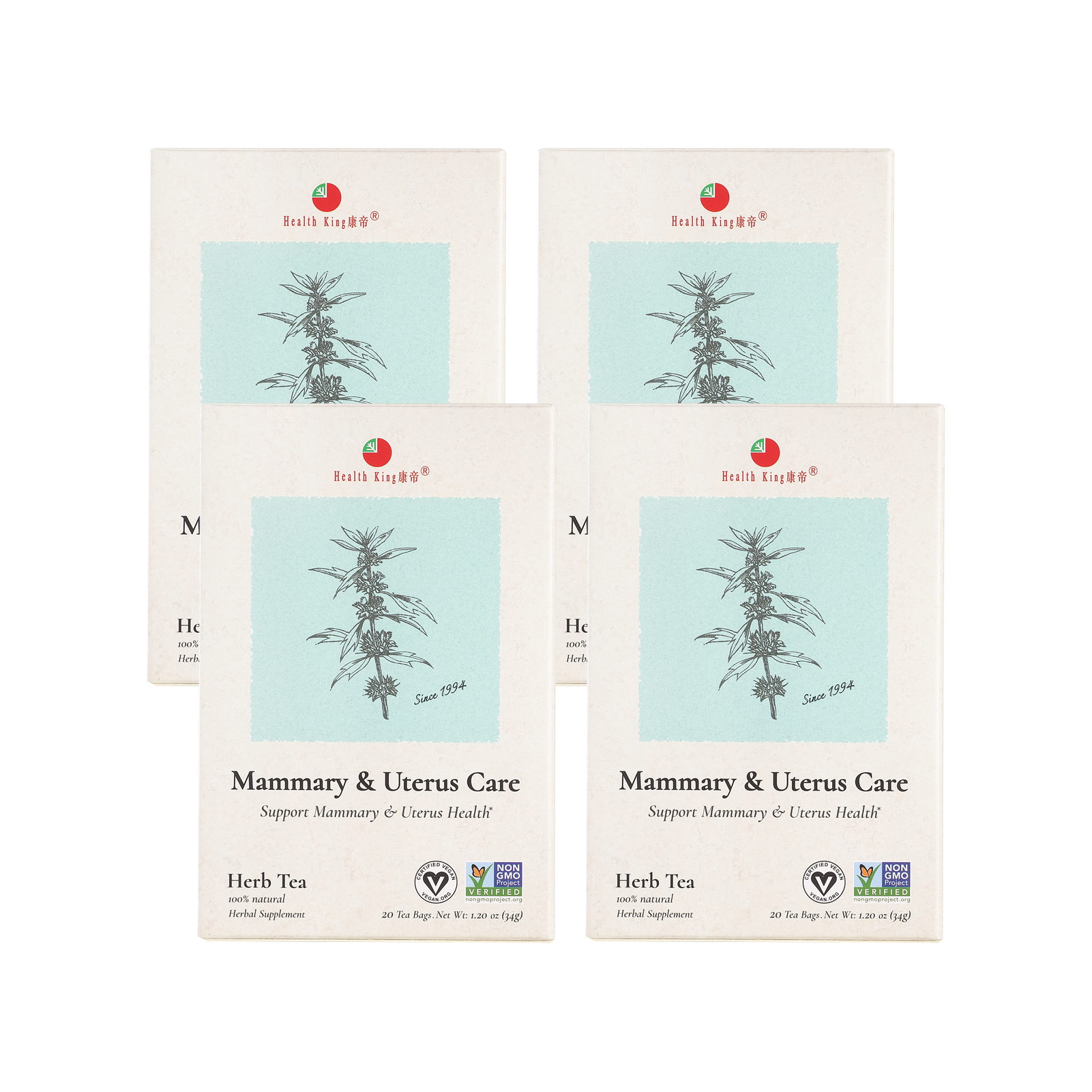 Packets of Mammary & Uterus Care Herb Tea with health-supportive labeling