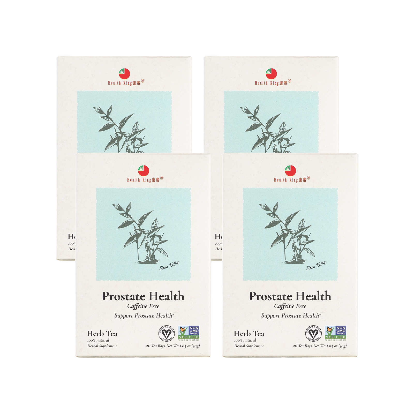 Four of Prostate Health Herb Tea packages for prostate care