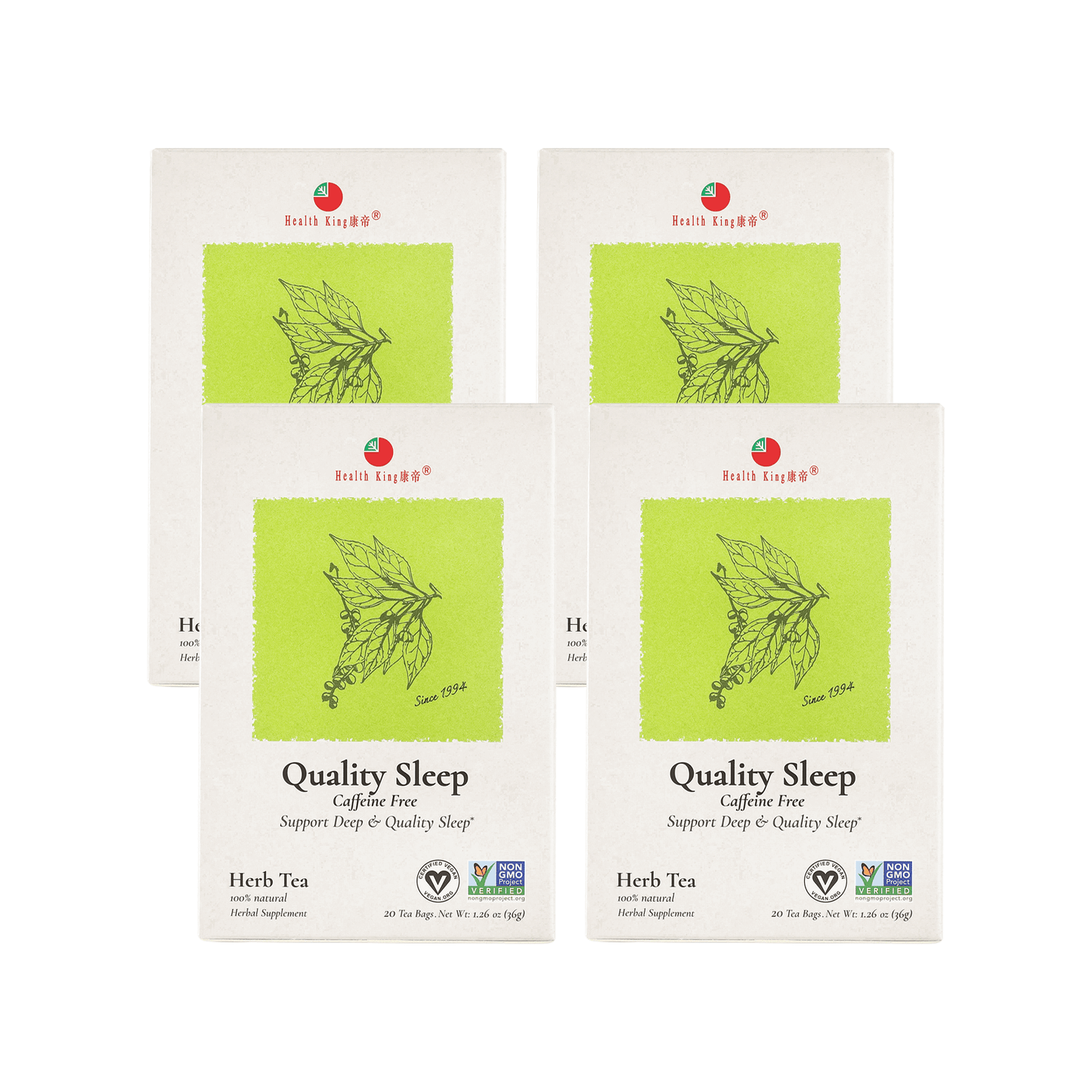 Four of Quality Sleep Herb Tea packages for improved sleep quality