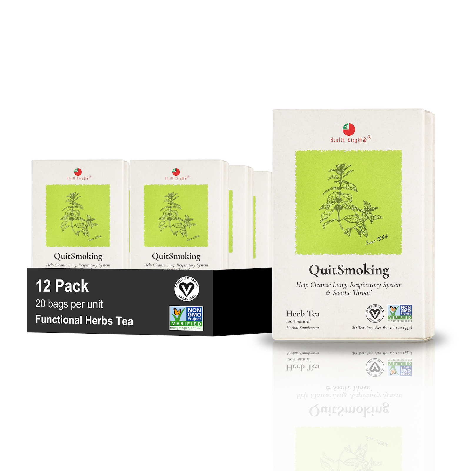 Twelve-pack of Quit Smoking Herb Tea, aimed at cleansing the lungs and respiratory system