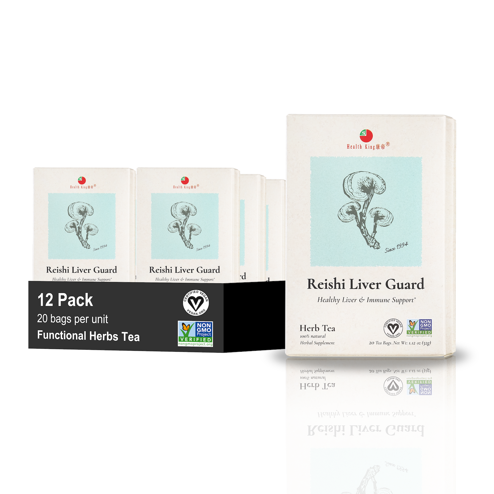 Twelve-pack of Reishi Liver Guard Herb Tea for health maintenance