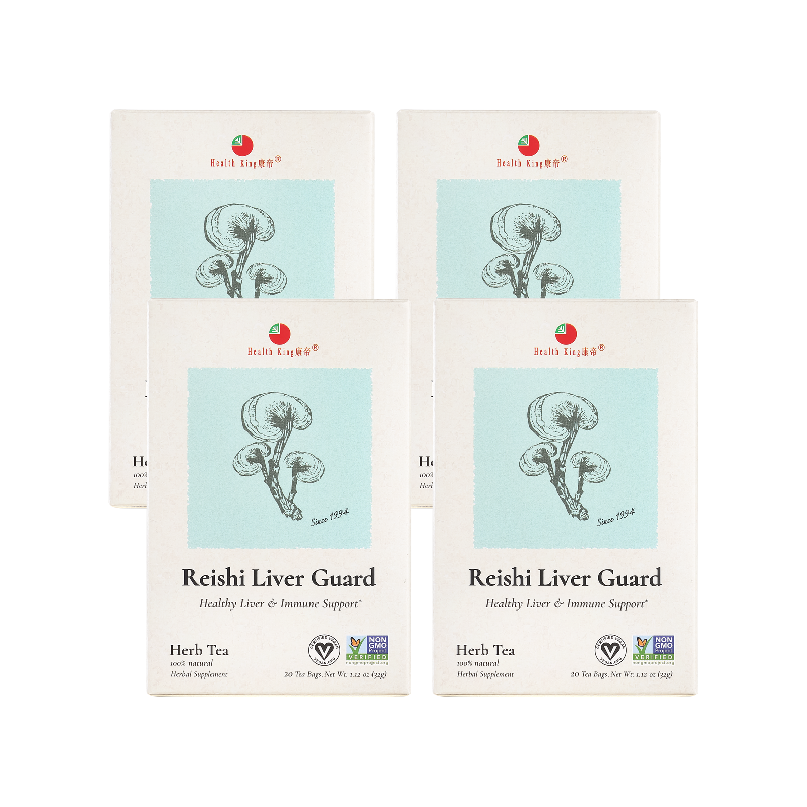 Pack of four Reishi Liver Guard Herb Tea boxes