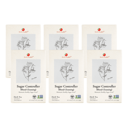 A display of six boxes of Sugar Controller Herb Tea for sugar management